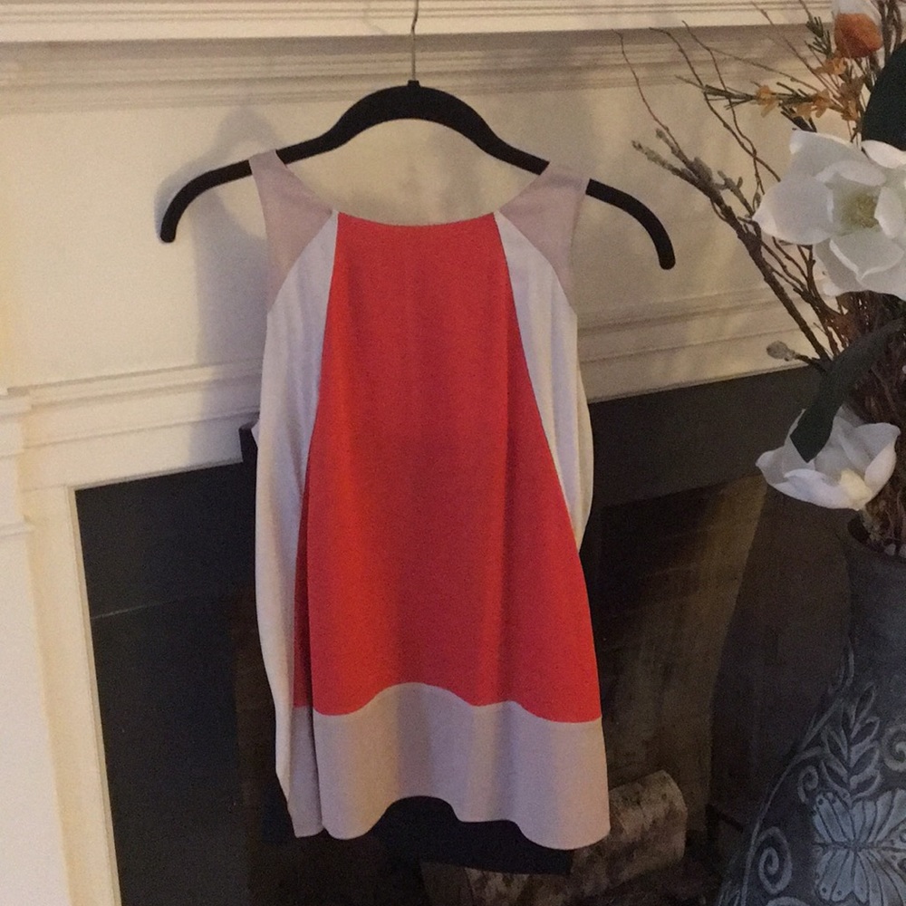Ann Taylor Colorblock Sleeveless Shell in Red, Cream, and Light Gray